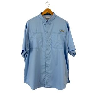 Columbia PFG Tamiami II Fishing Shirt Mens Large Blue Short Sleeve UPF 40